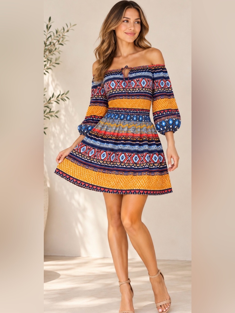 NWT Betsey Johnson Off Shoulder Boho Geometric Mini Dress Size 4
